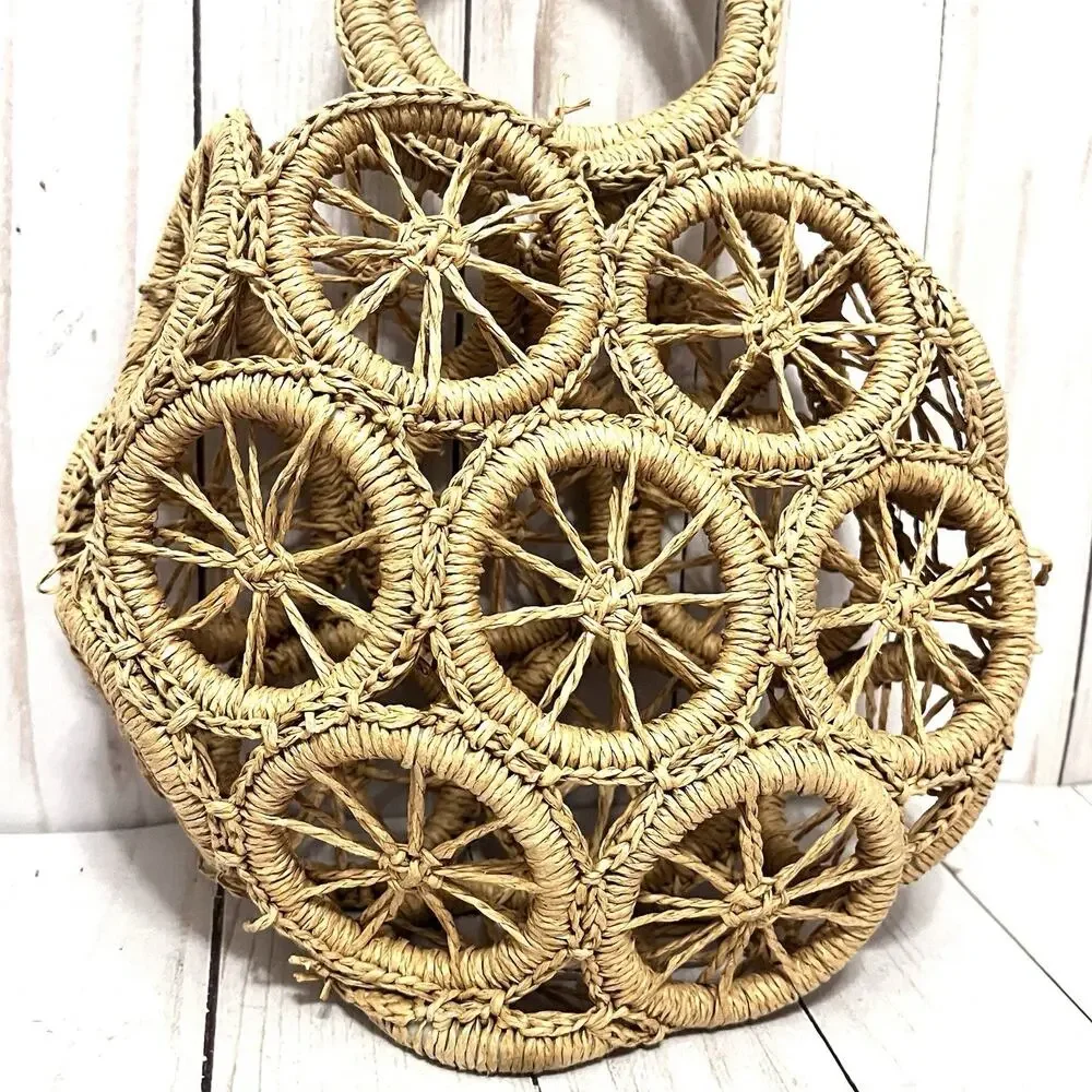 Rattan Hollow Round Wicker Woven Handbags Beach Festival Boho Grandmacore